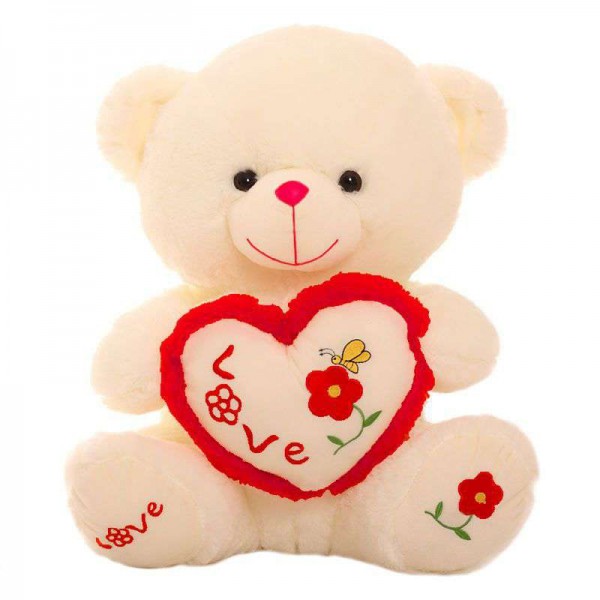 Cute 15 Inch Peach Love Paw Teddy Bear holding a Butterfly Love Heart